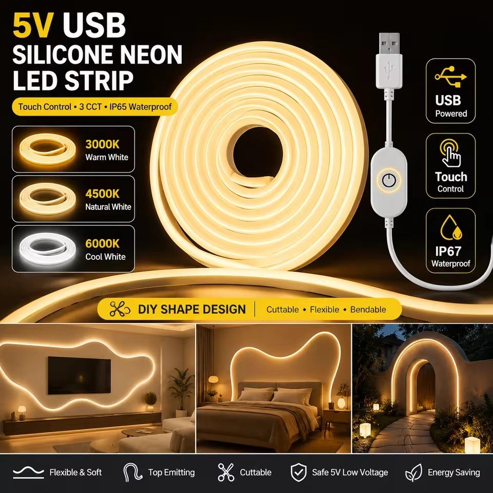 Lighting Bolt Decor - Силиконовая USB LED-лента, гибкая, с регулировкой